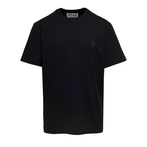 Golden Goose Black Crewneck T-Shirt With Star Detail On The Front In Cotton Man